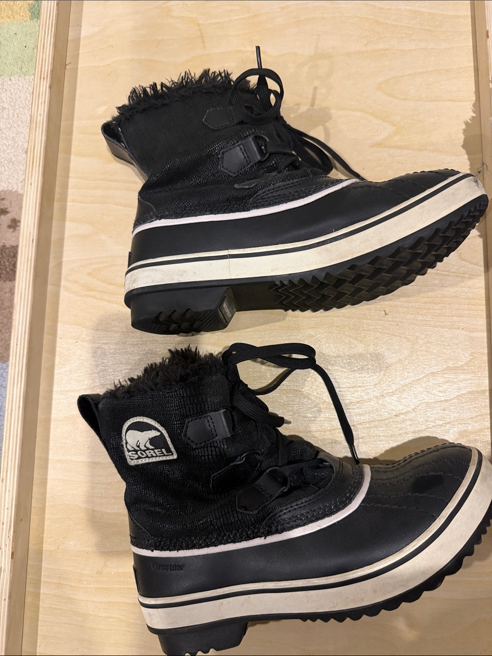 Sorel Tivoli Black Faux Fur Lace-Up Snow Boots